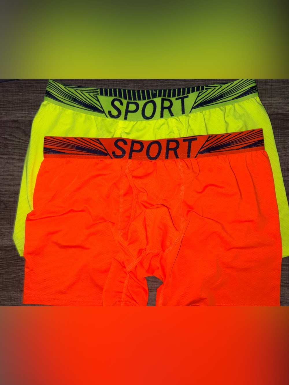 Two Men's High-Visibility Athletic Boxer Briefs - Neon Orange & Neon Yellow